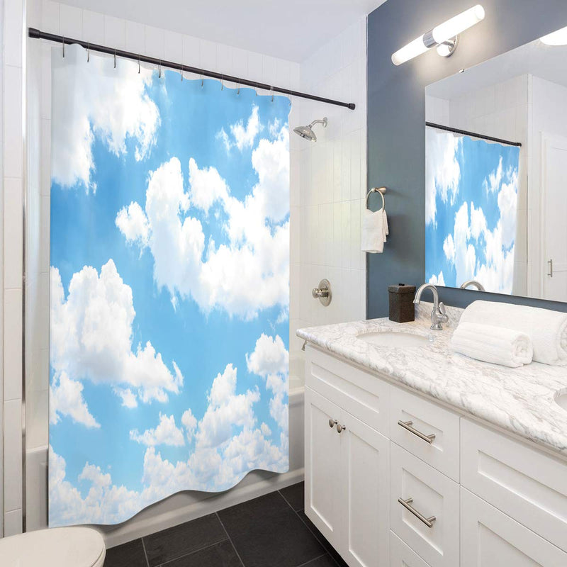 LIGHTINHOME Blue Sky White Cloud Shower Curtain Natural Landscape Scenery Waterproof Fabric 72x72 Inch Polyester Bathroom Bathtub Decoration 12 Pack Plastic Hooks - NewNest Australia