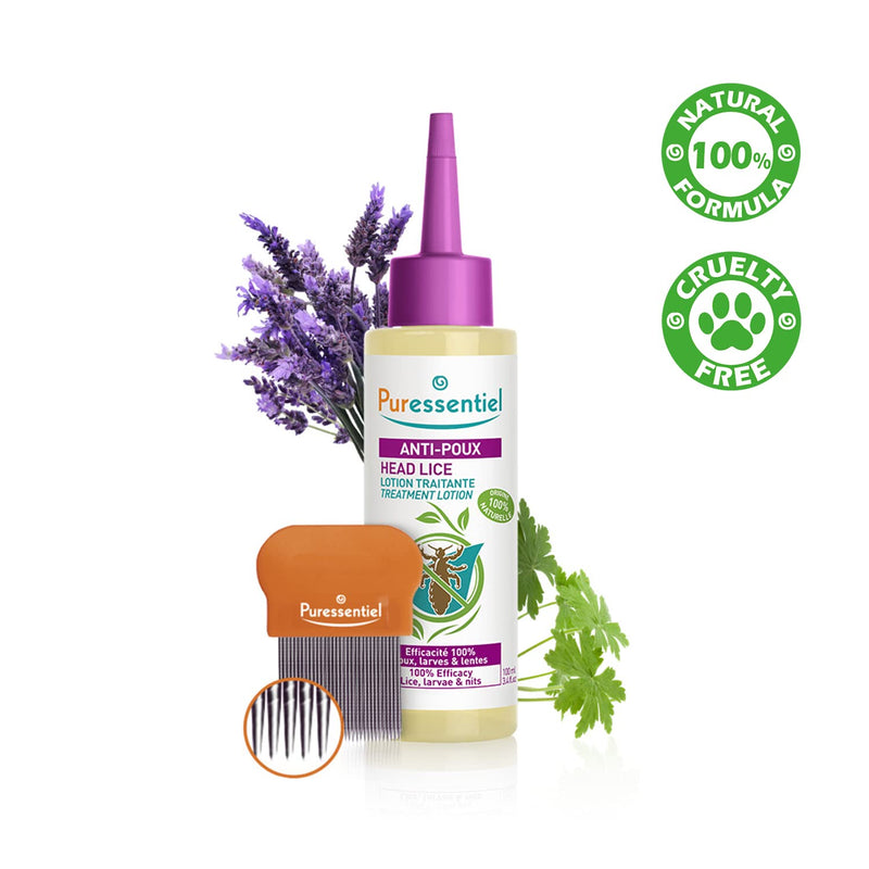 Puressentiel Head Lice Treatment Lotion & Head Lice Comb - Kills 100% Head Lice in Just 10 minutes - 100% Natural Formula - Easy To Apply Lotion 100ml - For kids & Adults - Cruelty Free - NewNest Australia