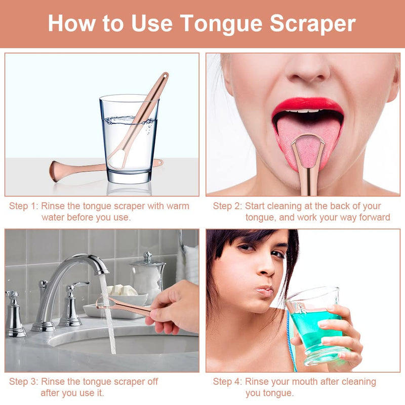 Acwoo Tongue Cleaner, 3 Piece Tongue Scraper Stainless Steel Set, Rose Gold Toungescraper For Adults Oral Care, Tongue Scraper Against Bad Breath Tongue Brush Heals Bad Breath (Rose Gold) - NewNest Australia