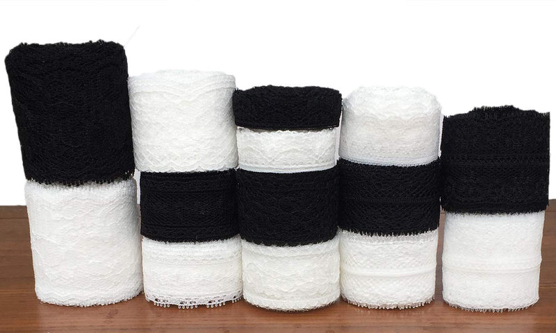 LaceRealm 46 Yards Black White Lace Trim 14 Rolls(3.3 Yards/Each) Assorted Floral Pattern Trim Lace Ribbon for Sewing, Floral Designing and Crafts (14 Styles) 14 styles - NewNest Australia