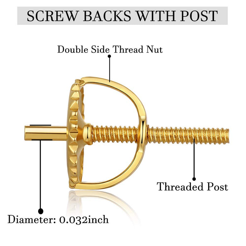 3 Pairs Screw Earring Backs for Studs, 14K Gold Plated 925 Silver Secure Locking Hypoallergenic Screw Earring Backs Replacement,Screw Backs Fit forThreaded Post 0.032"(6mm) Gold 3 Pairs - NewNest Australia