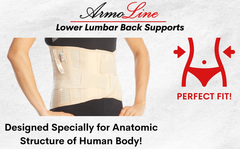 ArmoLine Medical Lower Back Brace Lumbar Support Belt - 26 cm Height - Adjustable Double Compression for Lower Back Pain Rehabilitation Arthritis Muscle Spasm for Men and Women (XL, Beige) XL - NewNest Australia