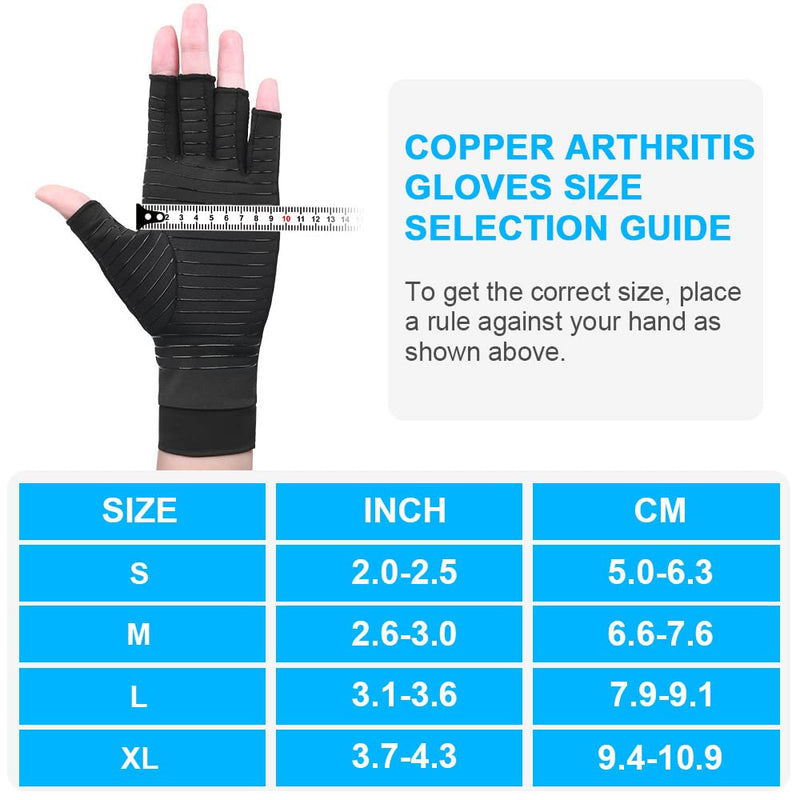 ACWOO Arthritis Gloves, Copper Compression Gloves Therapy for Arthritis Pain Relief, Fingerless Design Copper Infused Gloves for Women and Men, Provide Support for Hands and Finger Joint, Black(L) L - NewNest Australia
