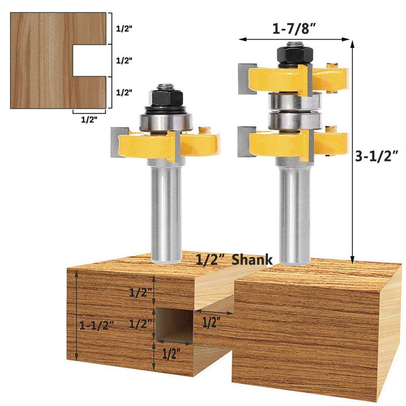 Yakamoz 1/2 Inch Shank Adjustable Tongue and Groove Router Bit Set 1-1/2" Stock Woodworking Cutting Milling Tools - NewNest Australia