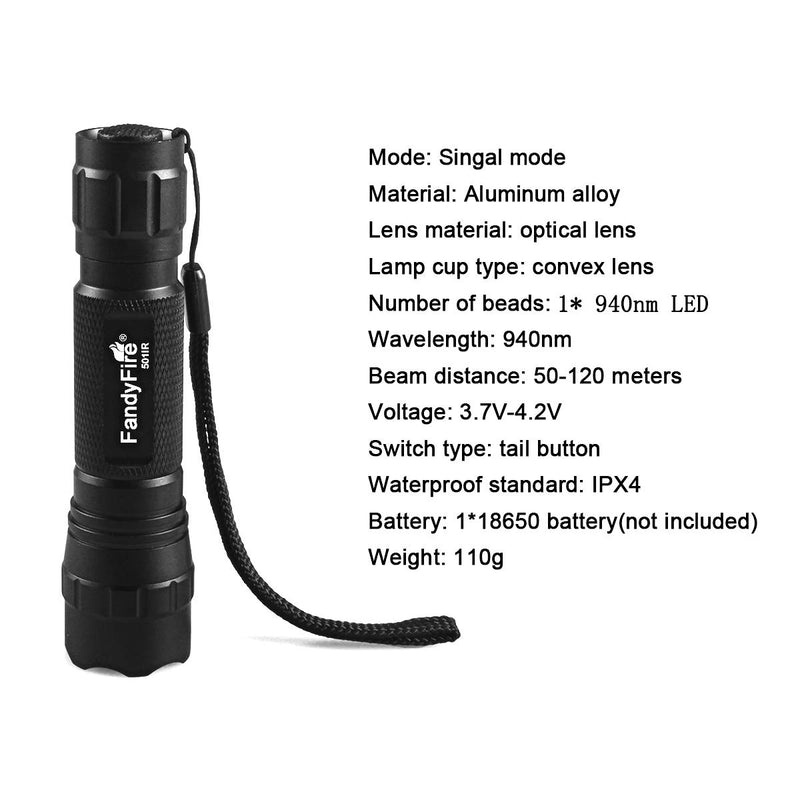 940nm IR Flashlight illuminator Infrared Light Night Vision Adjustable Focus LED Flashlight Torch for Hunting by FANDYFIRE (Not Included 18650 Battery) - NewNest Australia