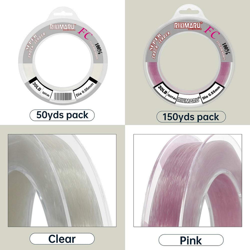 Rikimaru FC 100% Fluorocarbon Pure Shock Resistant, Sinks Faster Than Mono, Leader Material, 2LB-150LB Clear 50Yards-12LB - NewNest Australia