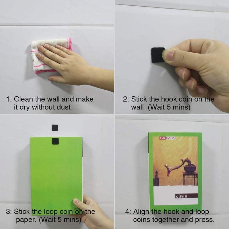 Self Adhesive Dots, 0.59 Inch Diameter 1600pcs(800Pairs) Strong Sticky Hook Tapes, Square Adhesive Back Loop Nylon Strips with Waterproof Coin Glue Fastener,Perfect for School,Office,DIY-Black Black-SE - NewNest Australia