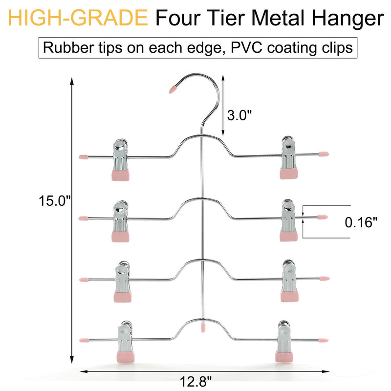 NewNest Australia - TOPIA HANGER 4 Tier Skirt Hanger Metal Space Saving Trouser Hanger with Adjustable Clips 2-Pack Pink CT20P 