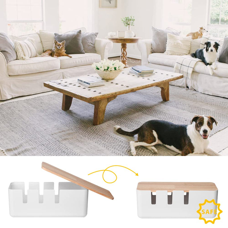 Cable Management Box by Baskiss, 12x5x4.5 inches, Wood Lid, Cord Organizer for Desk TV Computer USB Hub System to Cover and Hide & Power Strips & Cords - NewNest Australia