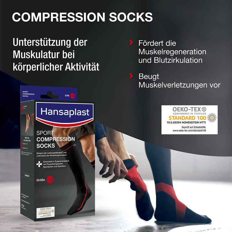 Hansaplast Sport Compression Socks, sports compression stockings to support muscles, knee socks promote muscle regeneration, 1 pair, size L/XL L/XL (pack of 2) - NewNest Australia
