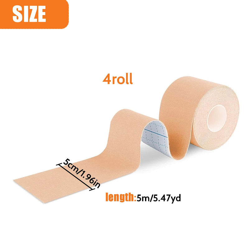 4 Roll Kinesiology Tape 5m Extra Sticky Kinesiology Tape Elastic Muscle Support Tape Waterproof Athletic Physio Muscles Strips Breathable for Exercise, Sports & Injury Recovery Skin Color - NewNest Australia