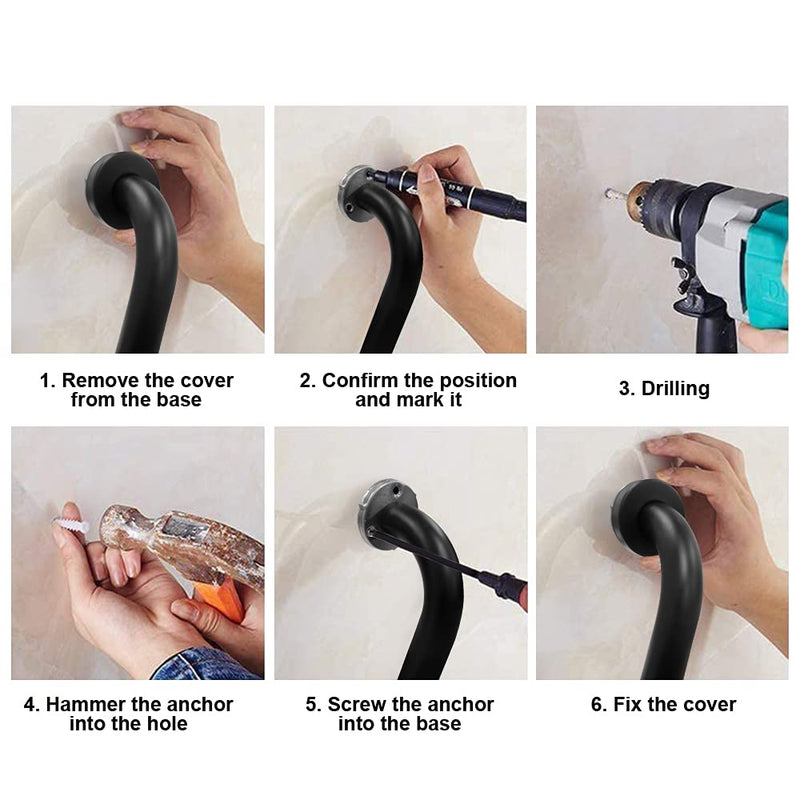 HONPHIER Bath Grab Bar Sturdy Bathroom Balance Bar Stainless Steel Shower Safety Handle Safety Hand Rail Support for Bathtub, Toilet, Bathroom, Kitchen, Stairway Handrail, Outdoor, Black - NewNest Australia