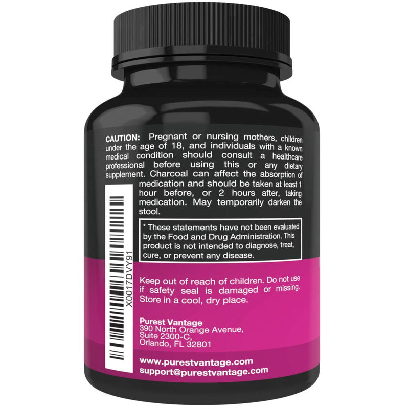 Pure Organic Activated Charcoal Capsules - 600mg per Capsule, 90 Veggie Cap Pills Used for Gas, Bloating, Teeth Whitening and More - NewNest Australia