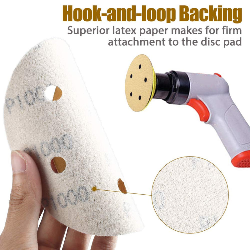 LotFancy 5 Inch 5 Holes Sanding Discs - 100PCS 60 80 120 180 220 320 400 600 800 1000 Grit Assorted Sandpaper, Random Orbital Sander Sandpaper, Hook and Loop Round Sand Paper 60-1000 Grit - NewNest Australia