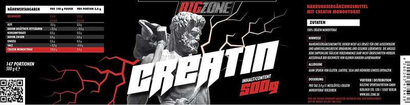 Big-Zone Creatine Creatine 100% Monohydrate Pure Powder Muscle Building/Fitness/Dietary Supplement | GMO free Lactose and gluten free | (500g) 500g (pack of 1) - NewNest Australia