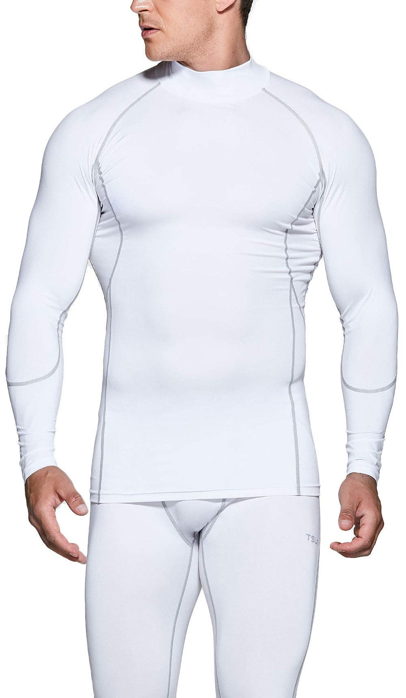 TSLA 1 or 3 Pack Men's UPF 50+ Mock Long Sleeve Compression Shirts, Athletic Workout Shirt, Water Sports Rash Guard Active Mock Neck White Large - NewNest Australia