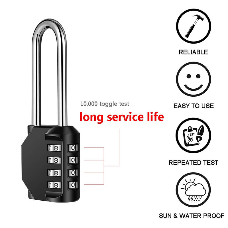 Disecu 4 Digit Combination Lock 2.5 Inch Long Shackle and Outdoor Waterproof Resettable Padlock for Gym Locker, Hasp Cabinet, Gate, Fence, Toolbox (Black, Pack of 2) Black - NewNest Australia