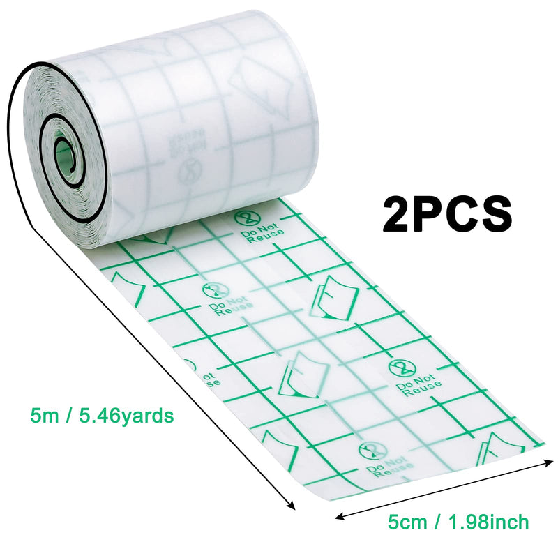 BOHAO 2 roll Waterproof Transparent Bandage Film Roll Adhesive Tape Medical Wound Tattoo Aftercare Waterproof Bandage Dressing Plaster Stretch Fixation Tape Anti-Allergic Self-Paste Swimming(5cm*5m） - NewNest Australia