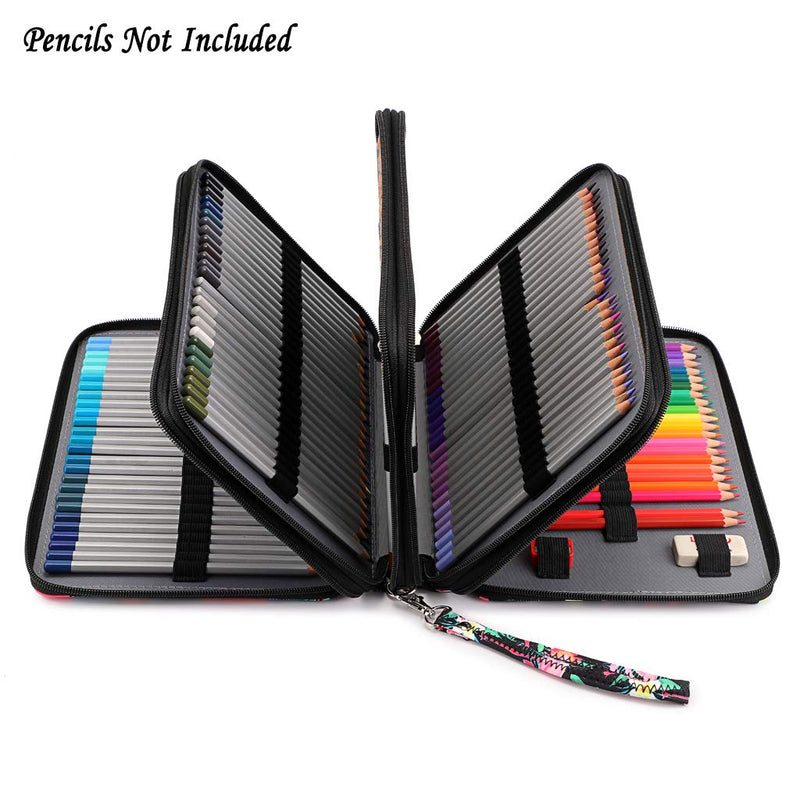 BTSKY Colored Pencil Case- 200 Slots Pencil Holder Pen Bag Large Capacity Pencil Organizer with Handle Strap Handy Colored Pencil Box with Printing Pattern Flamingo,Black Black Flamingo - NewNest Australia