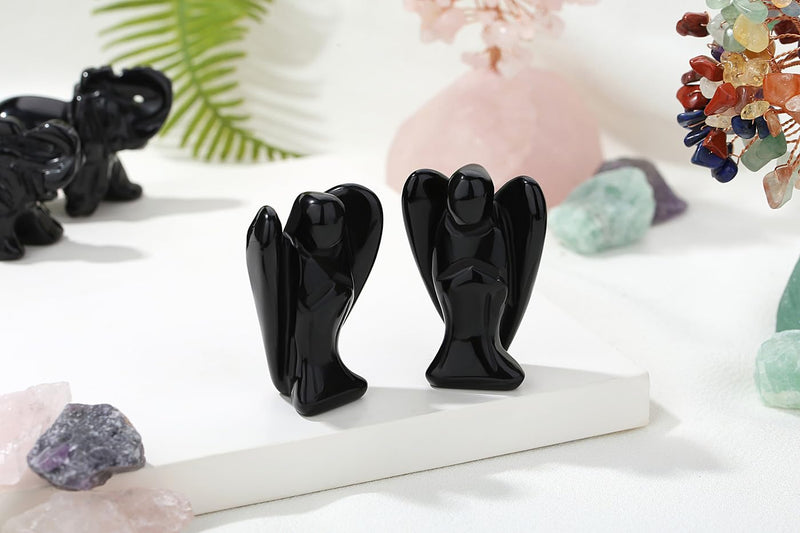 XIANNVXI 2" Crystal Angel Black Obsidian Healing Crystals Guardian Angel Natural Hand-carved Gemstones Stones Reiki Protection Crystal Gifts O - 2" Black Obsidian - NewNest Australia
