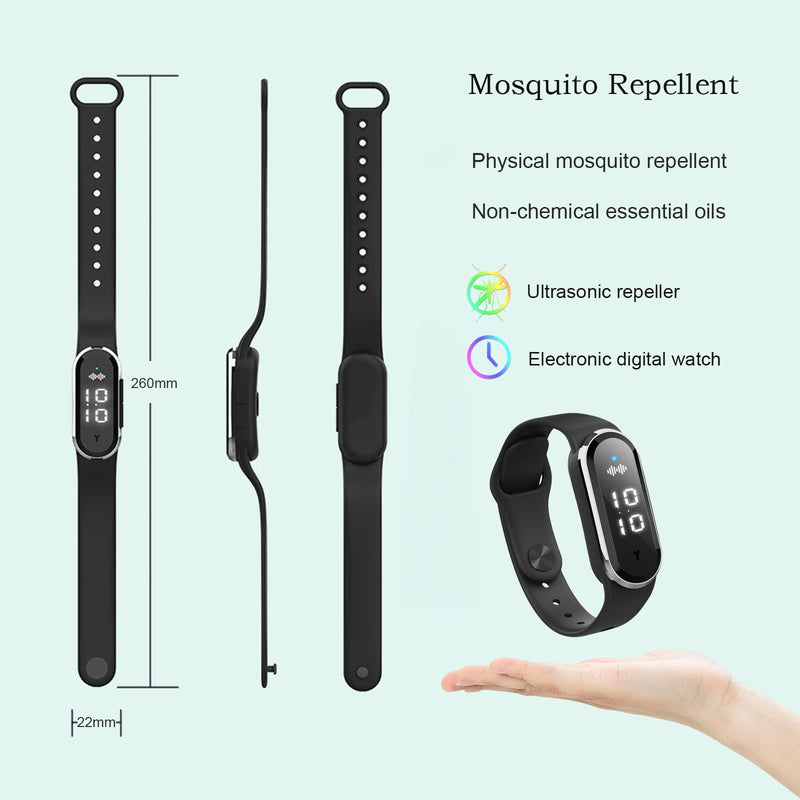 Mosquito Repellent Bracelets Ultrasonic Anti-Mosquito Wristband Electronic Repeller Bands Watch Pest Control Insect Guards USB Charging/Waterproof for Children and Adults (Black) Black - NewNest Australia