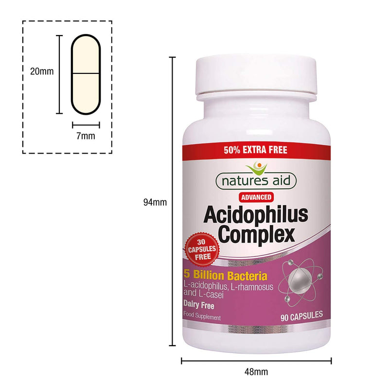 Natures Aid Acidophilus Complex, 5 Billion Bacteria, 90 Capsules (Lactobacillus Acidophilus, Lactobacillus Rhamnosus, Lactobacillus Casei, Good Bacteria, Shelf Stable, Vegan Society Approved) - NewNest Australia