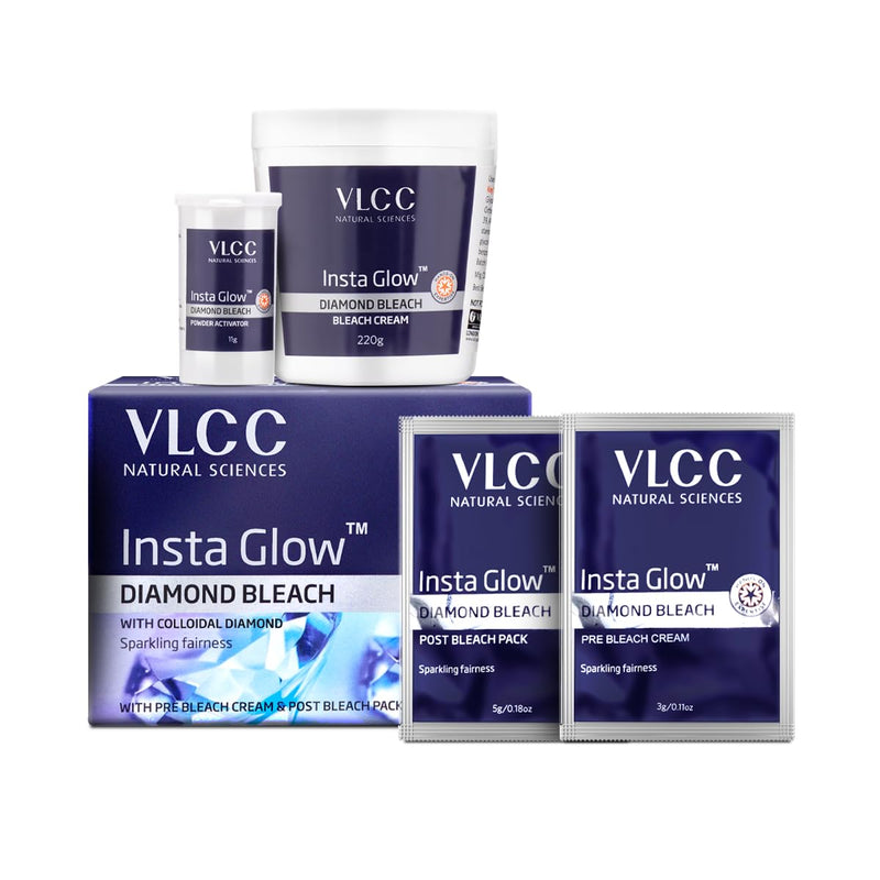 VLCC Insta Glow Diamond Bleach With Diamond (Ash) for Sparkling Fairness Also Contain Re Bleach Cream & Post Bleach Pack 60 Gram by VLCC - NewNest Australia