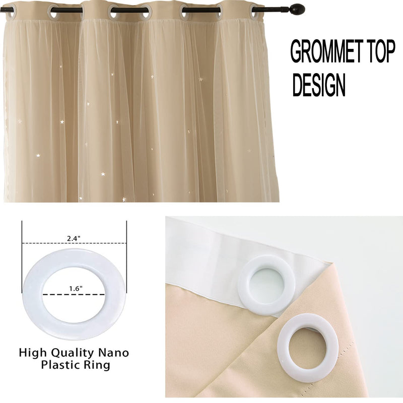 Star Curtains Blackout Curtains for Girls Bedroom Living Room Home Decoration Double Layer Star Cut Out Drapes and Curtains Darkening Window Curtain Grommets Top(1 Panel, W52 X L63, Beige) 1PC-52" W x 63" L 1 Panel ? Beige - NewNest Australia