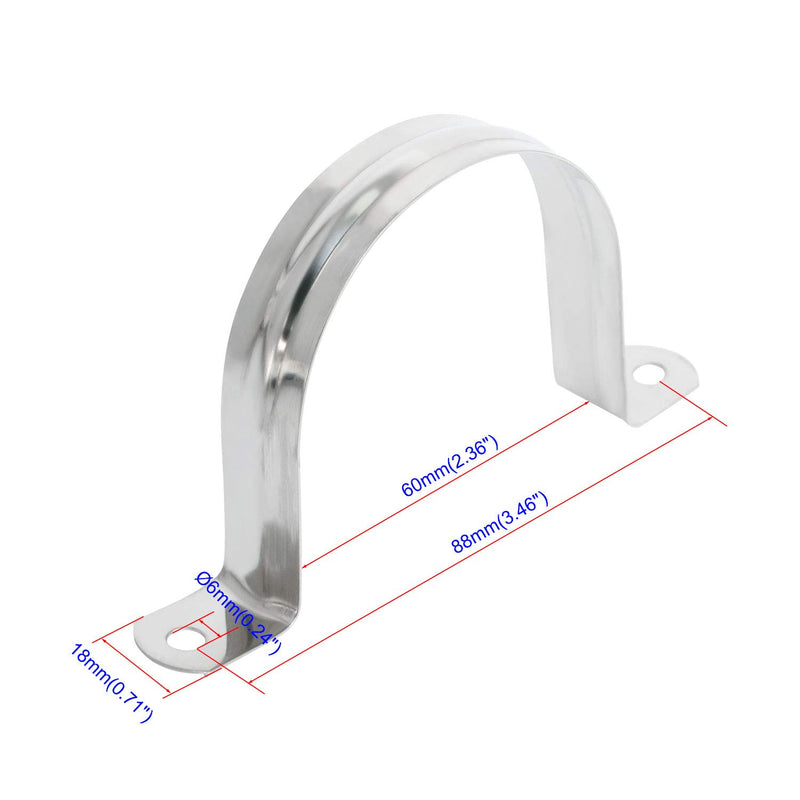 Aopin 60mm Rigid Pipe Strap Clamp 2 Holes Strap U Bracket Tube Strap Tension Clips 201 Stainless Steel, for Pipe Fixing, Silver, 5Pcs - NewNest Australia