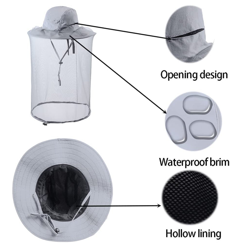 HunterBee Mosquito Net Hat Insect Hats with Net Beekeeper Beekeeping Veil Hat Safari Hiking Gardening Mesh Hood Light Gray - NewNest Australia