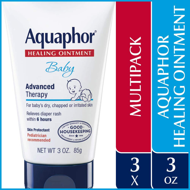 Aquaphor Baby Healing Ointment - Advanced Therapy for Chapped Cheeks and Diaper Rash - 3 oz. Tube (Pack of 3) 3 Ounce (Pack of 3) - NewNest Australia