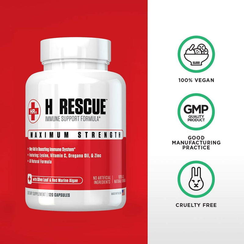 H Rescue Immune Support Formula, Lysine, Zinc, Vitamin C, Oregano Oil, 120 Caps - NewNest Australia