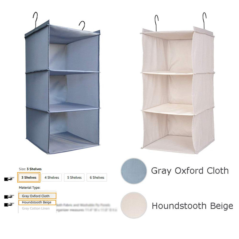 DonYeco Hanging Closet Organizer, Easy Mount Foldable 3-Shelf Hanging Closet Wardrobe Storage Shelves, Clothes Handbag Shoes Accessories Storage, Washable Oxford Cloth Fabric, Gray 3 Shelves Gray Oxford Cloth - NewNest Australia