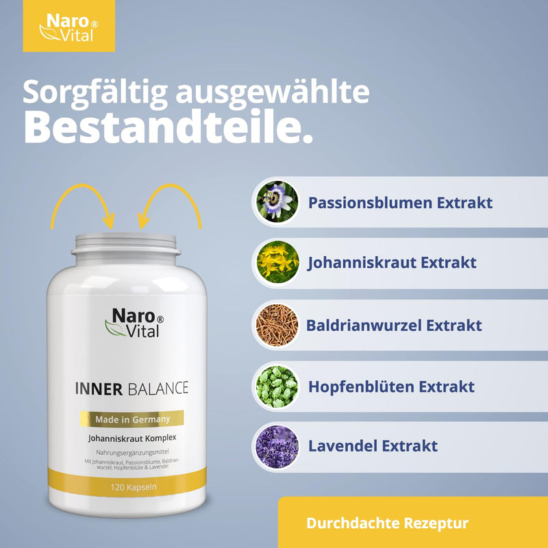 St. John'S Wort Complex - Passion Flower, Valerian, Hops & Lavender Extract Capsules High Dose - For Stress - Mood Brightener & Soothing - 90 Capsules I Narovital Inner Balance - NewNest Australia