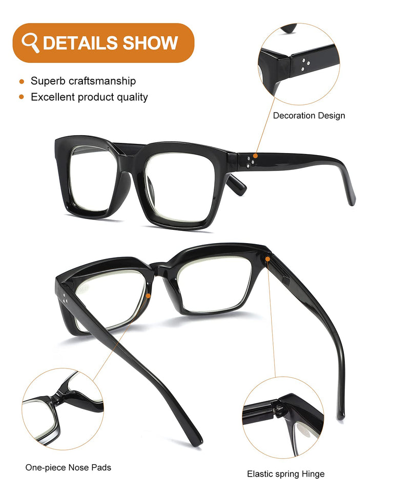3 Pack Oversize Square Design Reading Glasses for Women, Blue Light Blocking Computer Reader Black&grey Leopard&blue Leopard 0.0 x - NewNest Australia
