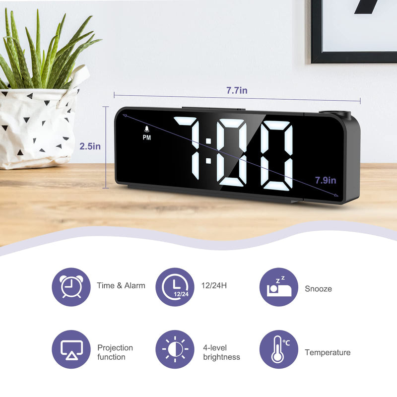 JXTZ Projection Alarm Clock, Alarm Clocks with Projection on Ceiling with 7.9" Large Display, LED Digital Clock with 4 Level Brightness, Snooze, Night Mode, Temperature, Clock for Bedroom Living Room - NewNest Australia