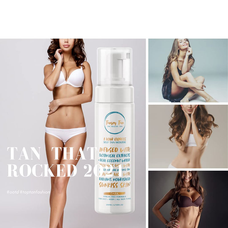 Tansey Self Tan Mousse Moisturiser with colour,Treatment Dark, Infused with Coconut Water, Antioxidants, Amino Acids, Vitamin E & C Fake Tan, No Orange tones, No nasty smell - NewNest Australia