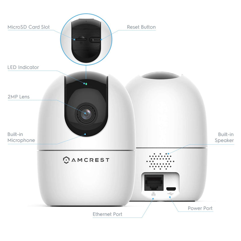 Amcrest 1080P WiFi Camera Indoor, Nanny Cam, Dog Camera, Sound & Baby Monitor, Human & Pet Detection, Motion-Tracking, w/ 2-Way Audio, Phone App, Pan/Tilt Wireless IP Camera, Night Vision, Smart Home ASH21-W (White) - NewNest Australia