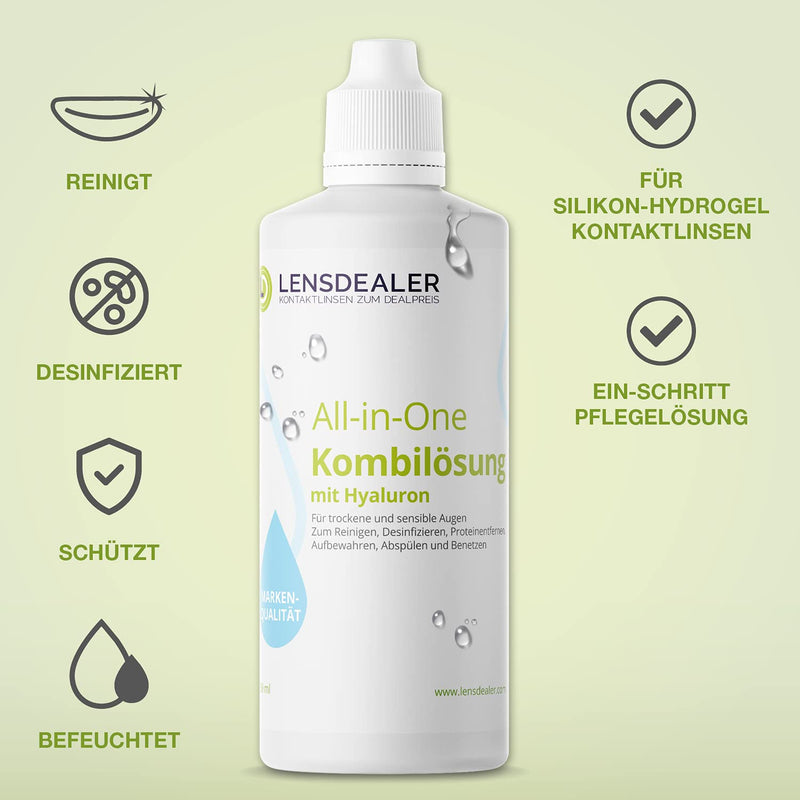 Lensdealer contact lens liquid for soft lenses, care product with hyaluronic acid, all-in-one combination solution 4 bottles of 360ml contact lens liquid incl. 4 lens containers - NewNest Australia