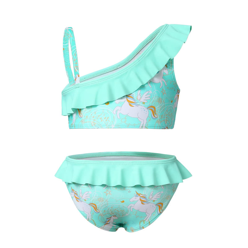 Phineein Girls Tankini 2-Piece Swimwear Tropical Fruit Heart Print Bikini Ruffle Bathing Suit 5T Green Unicorn - NewNest Australia