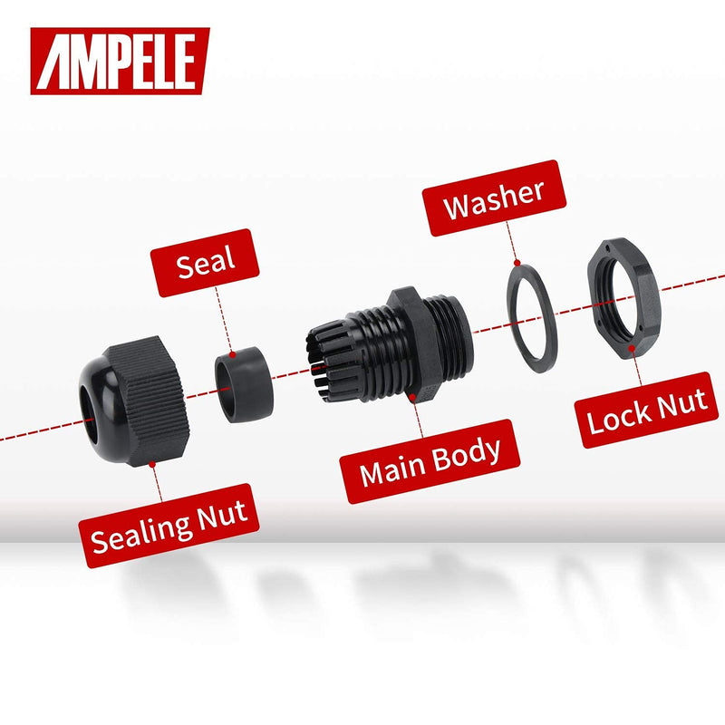 Cable Gland AMPELE 50 Pack Waterproof Adjustable 3-16mm PG7 PG9 PG11 PG13.5 PG16 PG19 Nylon Cable Glands Joints With Gaskets Cable Gland Kit 1 - NewNest Australia