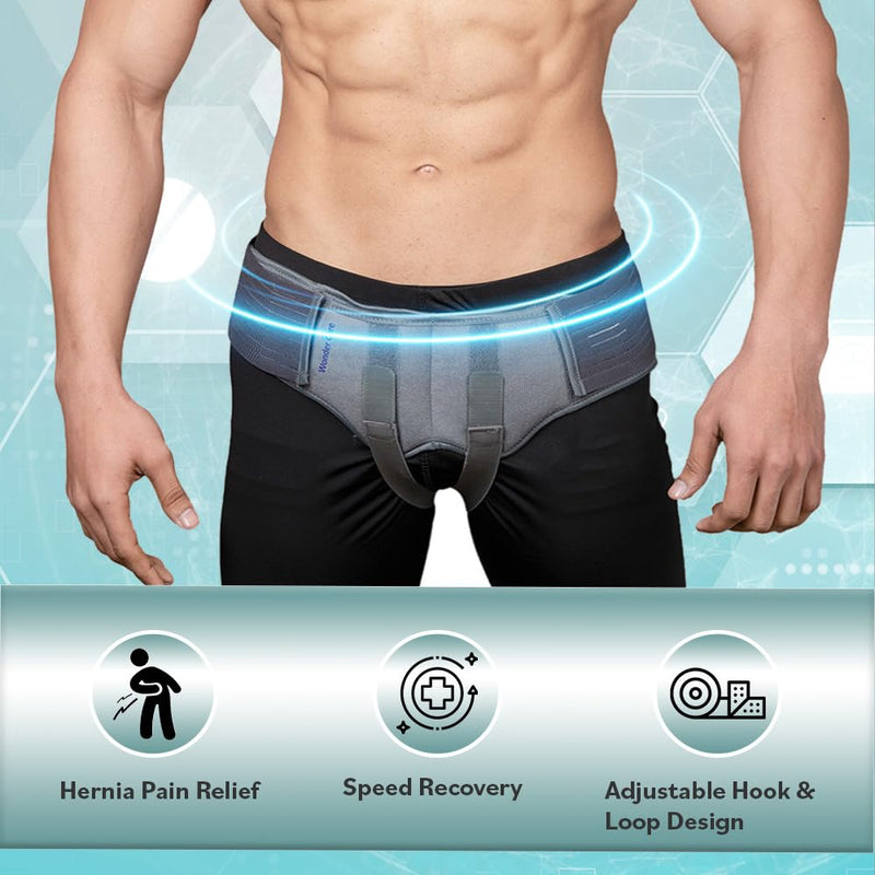 Wonder Care- Grey Inguinal Hernia Support Truss brace for Single/Double Inguinal with Two Removable Compression Pads & Adjustable Groin Straps Surgery & injury Recovery belt- Large - NewNest Australia