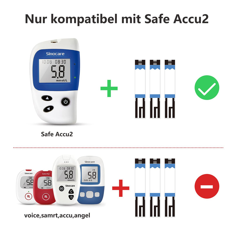 sinocare Safe Accu2 test strips x 100 + lancets blood sugar x 100 for diabetes test diabetes type 2 & diabetes type 1 (only for Safe Accu2) - NewNest Australia