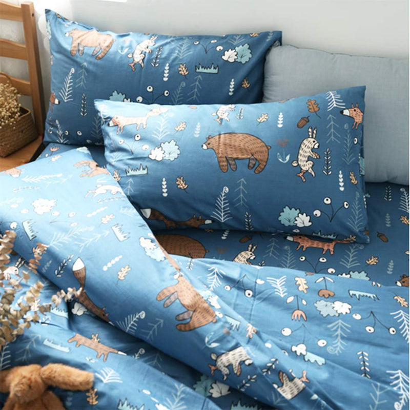 Wellboo Bear Pillowcases Blue Cute Animal Pillow Shams Cotton Kids Boys Girls Pillow Covers Forest Plants Rabbit Fox Children Pillow Cases Soft Health Breathable Envelope Closure Pack of 2 Blue Bear 20"*26" - NewNest Australia