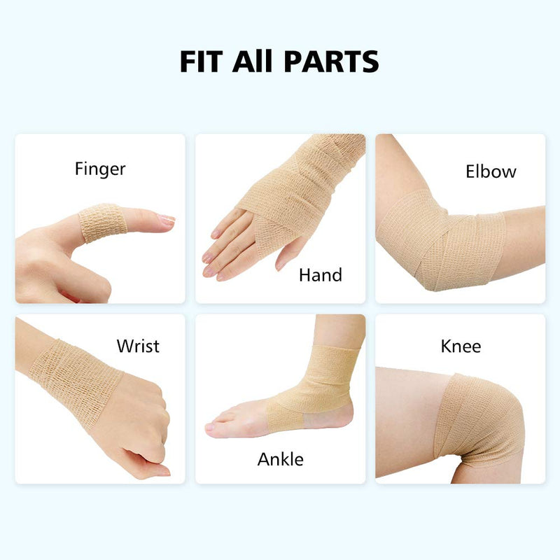 FriCARE Nonwoven Self-Adhesive Bandage, Self-Adherent Cohesive First Aid Medical Wrap, Elastic Athletic/Vet Tape for Wrist 2 Inches Wide 6 Count (Pack of 1) Skin Color - NewNest Australia