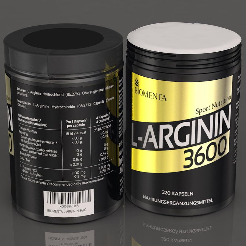 BIOMENTA L-Arginine 3600 - 320 arginine capsules high dosage with 913 mg amino acid/capsule - storage pack - premium quality - NewNest Australia