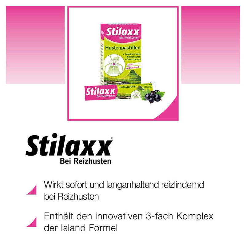 Stilaxx cough pastilles 28 pastilles for dry coughs - provides immediate and long-lasting relief - for children aged 4 and over - with cassis flavor - NewNest Australia