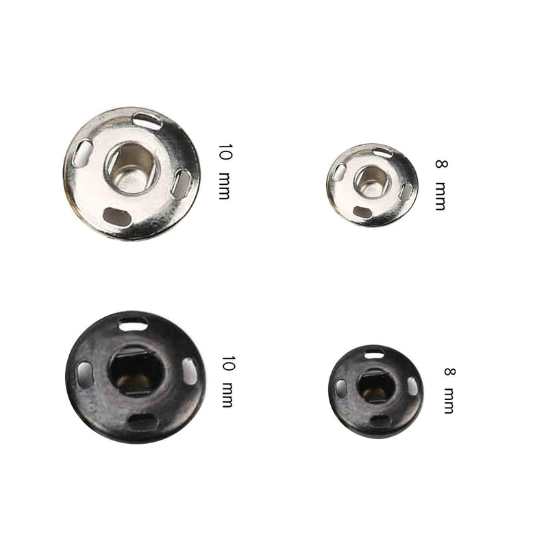 Kenkio 120 Sets Sew-on Snap Buttons Metal Snaps Fasteners Press Studs Buttons for Sewing , 8 mm and 10 mm,Black and Silver - NewNest Australia