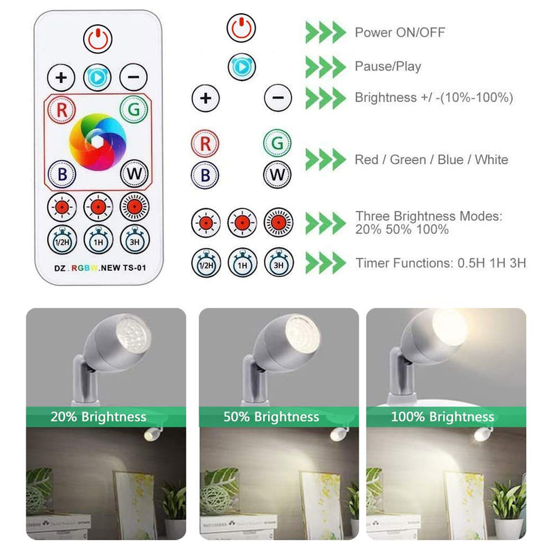 RGB Wireless LED Spotlight, Battery Operated Accent Lights, Indoor Mini Puck Light, Dimmable Uplight with Remote, 4000K Warm White, Stick on Anywhere Wall Light with Rotatable Head, Silver, 2 Pack - NewNest Australia