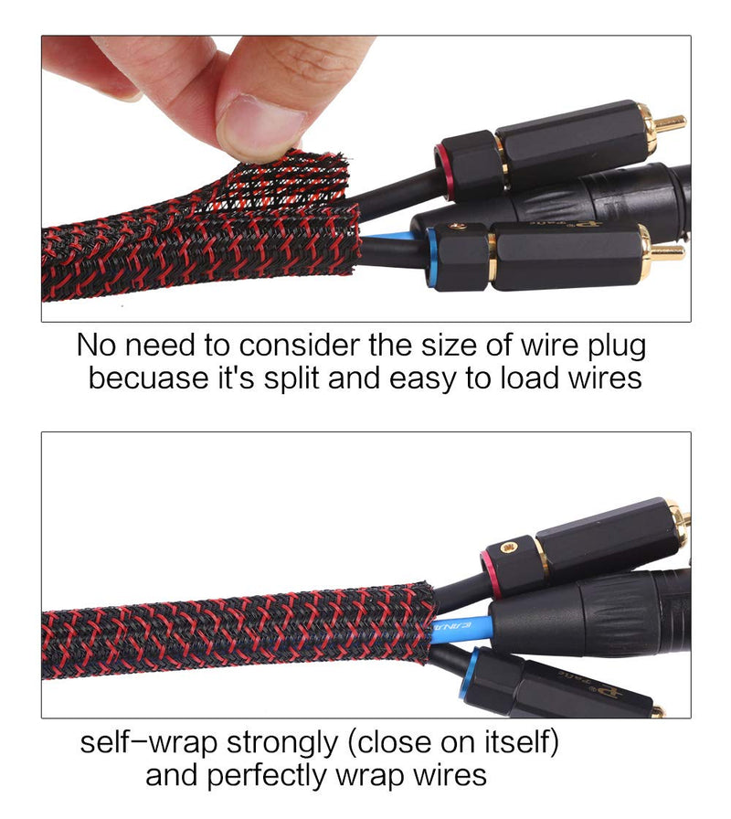 Alex Tech 25ft - 1/2 inch Cord Protector Wire Loom Tubing Cable Sleeve Split Sleeving For USB Cable Power Cord Audio Video Cable – Protect Cat From Chewing Cords - Blackred 1/2"-25ft - NewNest Australia